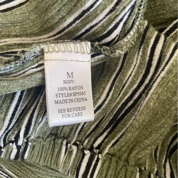 Altered State Green Black White Stripe Flowy Bell Sleeve Crop Off Shoulder Top - Picture 7 of 7